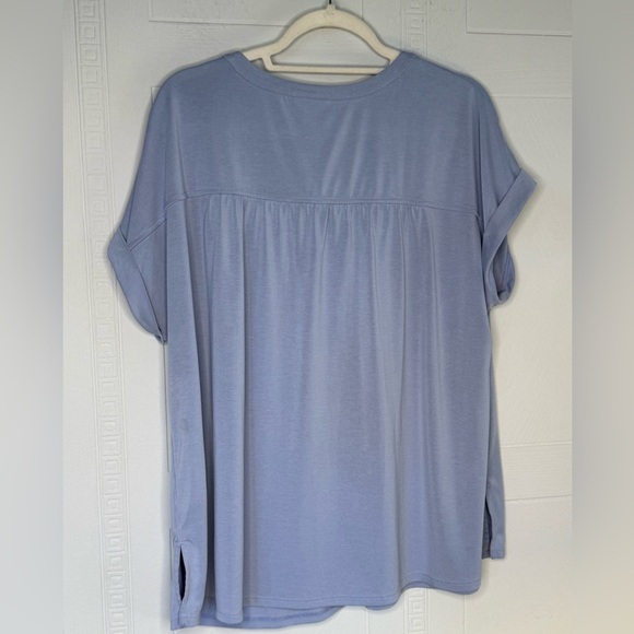 J. Jill Relaxed Fit Light Blue V-Neck Short Sleeve Pocket Tee Size XL Oversized - Picture 2 of 12
